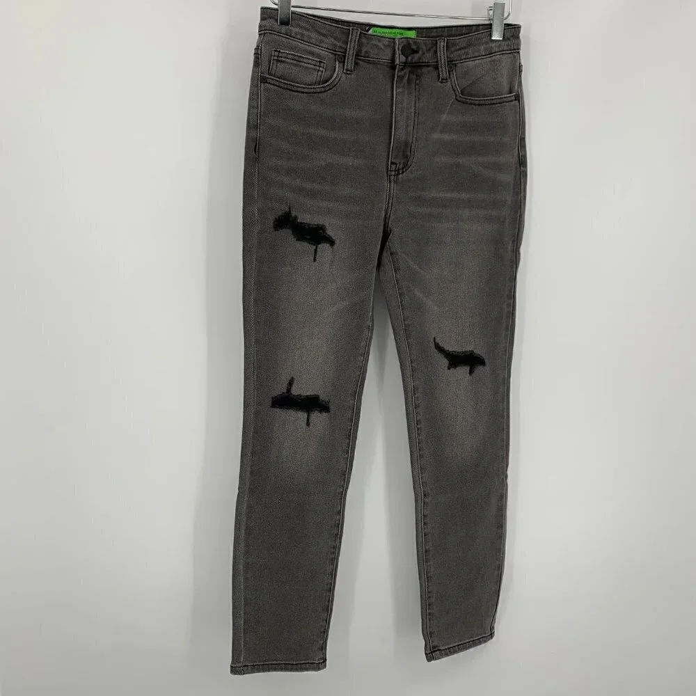 Sandrine Rose distressed black gray skinny jeans destroyed rain women new 29